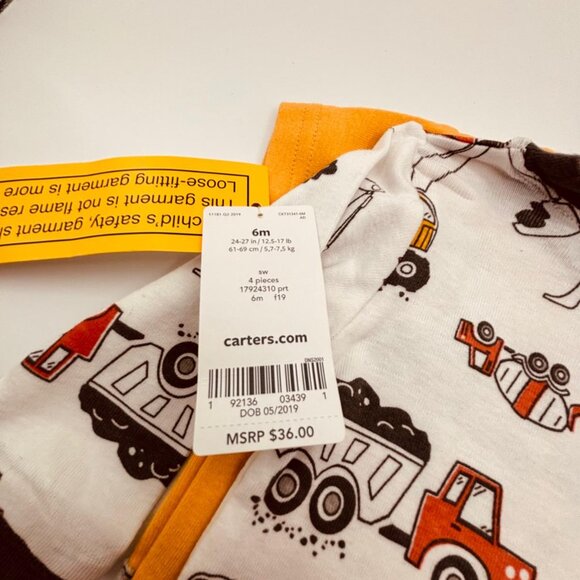 Carter’s Baby Construction Theme Long Sleeve & Excavator Tee Tops Only Yellow/Gr - Picture 3 of 6